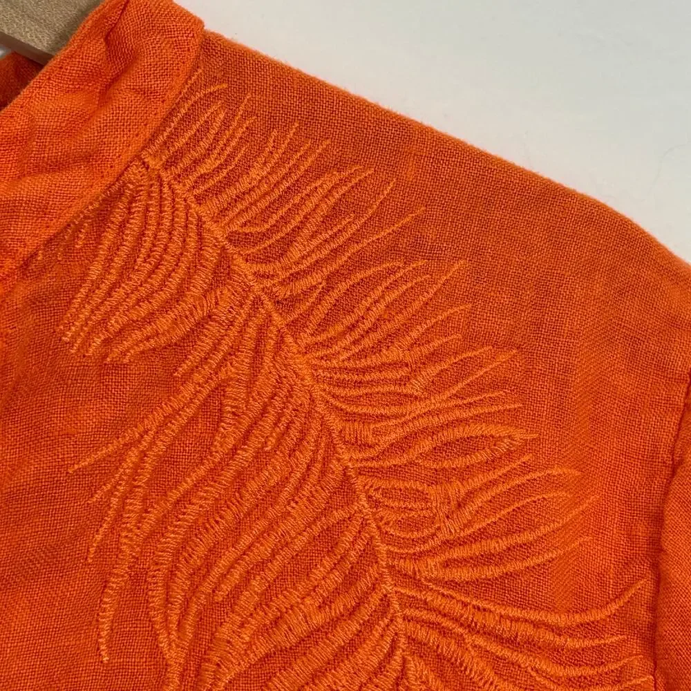 Italian 100% Linen Embroidered Orange Dress with Pockets Women’s One Size - Picture 6 of 7